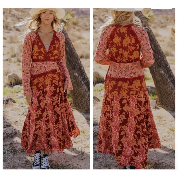 Free People Dresses & Skirts - Free People Floral Tilda Maxi Dress - Red and Pink